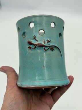Vintage Turquoise Kilnworks Pottery Lizard Candle Holder- Made in Virgin Islands